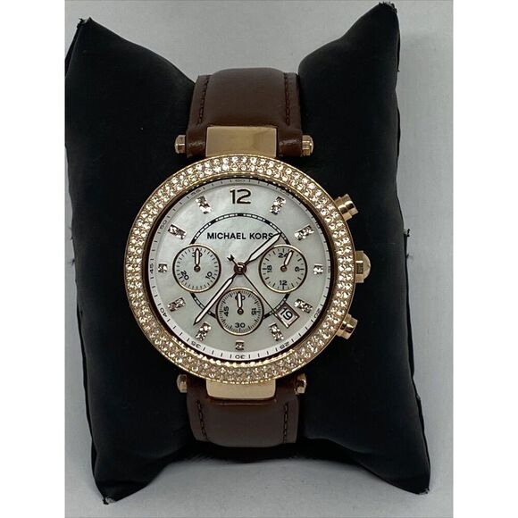 Michael Kors Parker MK5491 Women's Brown Leather Analog Dial Quartz Watch WO507 - Picture 1 of 12